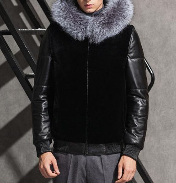s-6xl 2019 spring men's new fashion high imitation leather hooded fur one short size large size top, Black
s-6xl 2019 spring men's new fashion high imitation leather hooded fur one short size large size top, Black