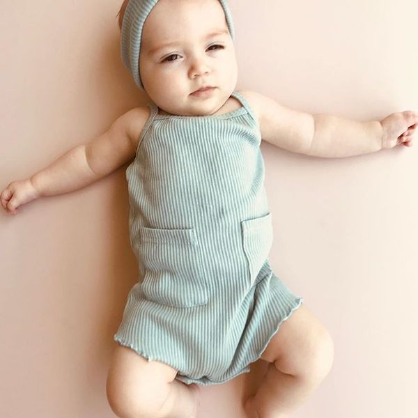 rompers baby girls sleeveless bodysuits jumpsuit with pockets toddler summer casual knitted cotton, Blue