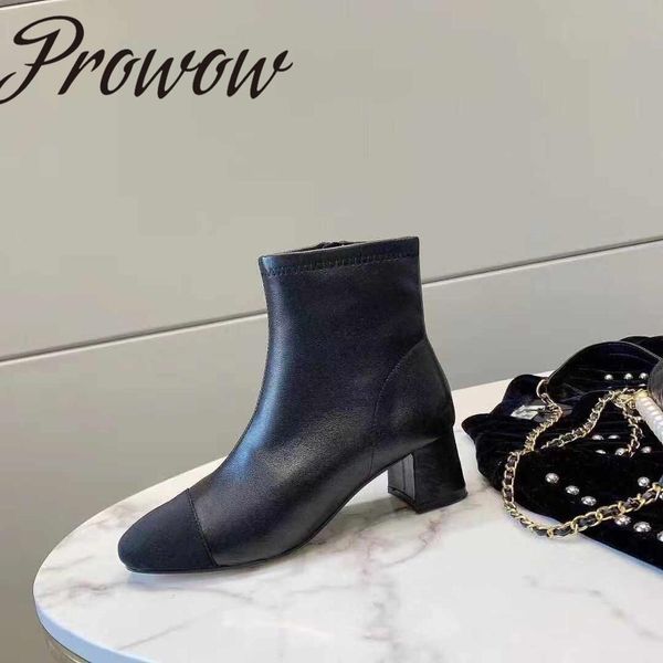 prowow new genuine leather zip side warm fur ankle boots square toe zip side thick heel high heel boots, Black
prowow new genuine leather zip side warm fur ankle boots square toe zip side thick heel high heel boots, Black