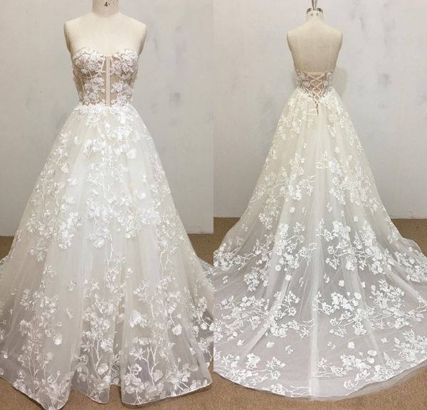bohemian ball gown luxury wedding dresses tulle lace applique pears formal dress strapless lace up sweep train bridal gowns, White
bohemian ball gown luxury wedding dresses tulle lace applique pears formal dress strapless lace up sweep train bridal gowns, White