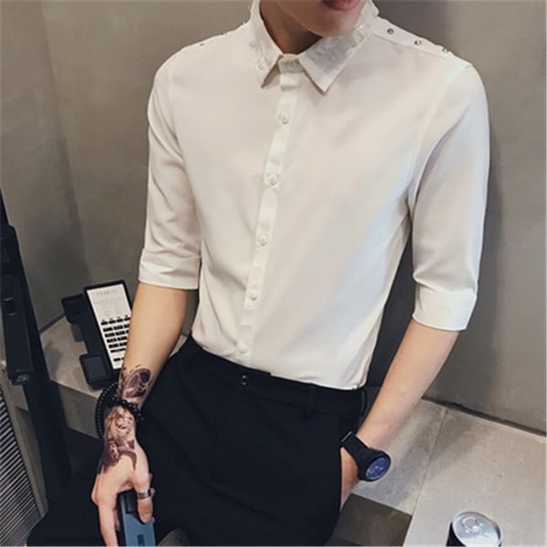 китайский кружева воротник рубашки мужчины slim fit социальные рубашки половина рукава рубашки streetwear designer club dj men одежда 2020 s, White;black
китайский кружева воротник рубашки мужчины slim fit социальные рубашки половина рукава рубашки streetwear designer club dj men одежда 2020 s, White;black