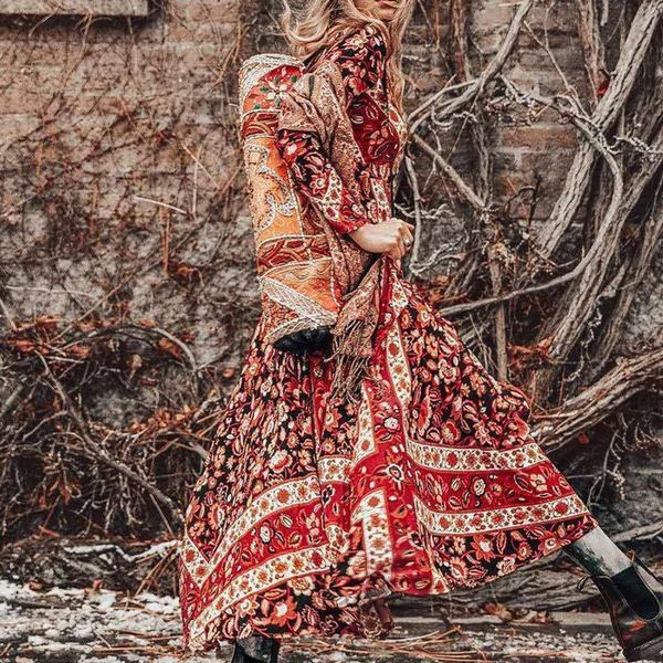 women v-neck floral print maxi dress bohemian vintage long sleeve long dress empire button beach party dresses, Black;gray
women v-neck floral print maxi dress bohemian vintage long sleeve long dress empire button beach party dresses, Black;gray