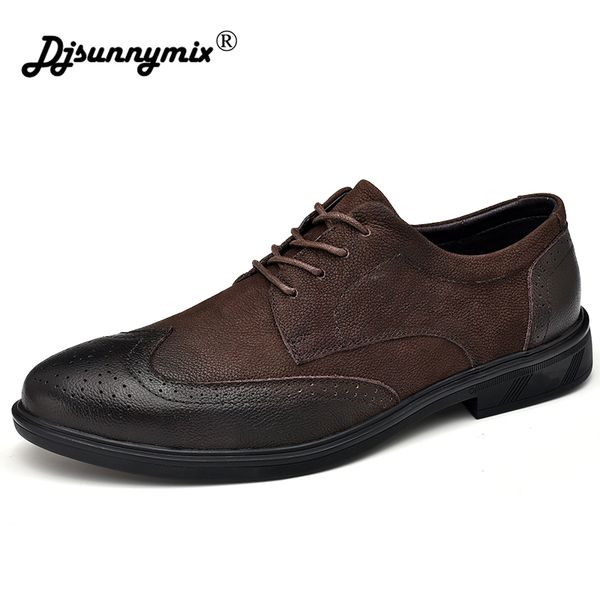 new arrival men dress shoes genuine leather men shoes brand brogue high quality, Black