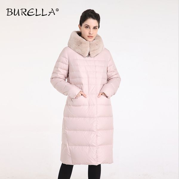 

burella 2019 women's winter white duck down down jacket fur collar long sleeves knee-length coat female vn-129pk, Black