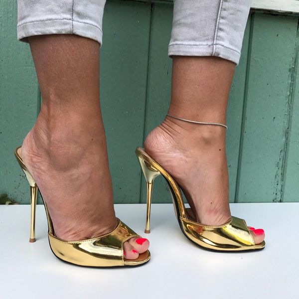 suru gold open toe high heels pumps women 13cm stilettos sandals, Black