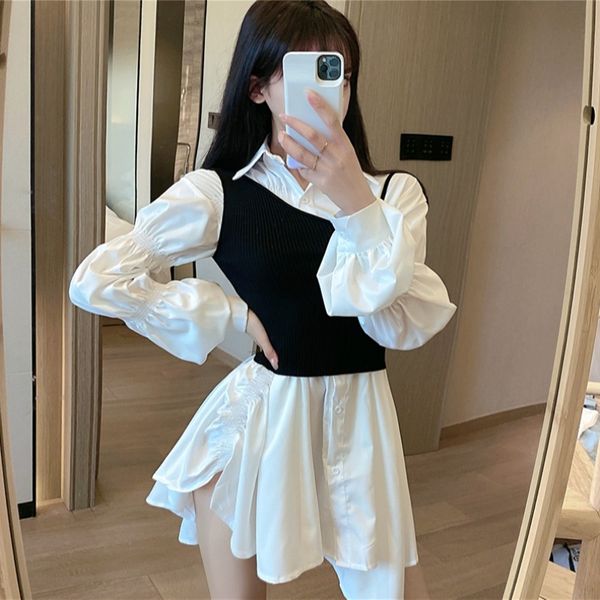women dresses temperament goddess fan two-piece suit design niche knitted strap polo collar irregular hem white shirt skirt
women dresses temperament goddess fan two-piece suit design niche knitted strap polo collar irregular hem white shirt skirt