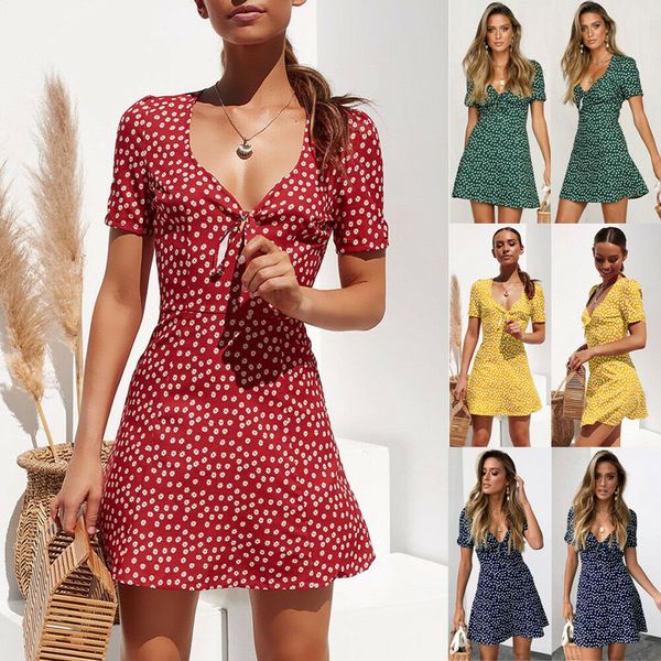 women summer boho floral short sleeve v-neck dresses ladies evening party beach mini dress sundress, Black;gray
women summer boho floral short sleeve v-neck dresses ladies evening party beach mini dress sundress, Black;gray