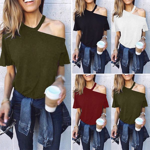 casual loose women solid short sleeve slant shoulder halter sling sxey shirts, White
casual loose women solid short sleeve slant shoulder halter sling sxey shirts, White