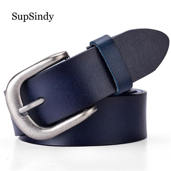 

supsindy leather belts for women fashion pin buckle female waistband luxury blue genuine leather women's belt jeans high quality, Black;brown