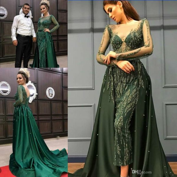 emerald green crystal prom dresses with overskirt 2019 new ziad nakad sheer beaded neck long sleeve sparkly arabic evening wear dress, Black;red
emerald green crystal prom dresses with overskirt 2019 new ziad nakad sheer beaded neck long sleeve sparkly arabic evening wear dress, Black;red