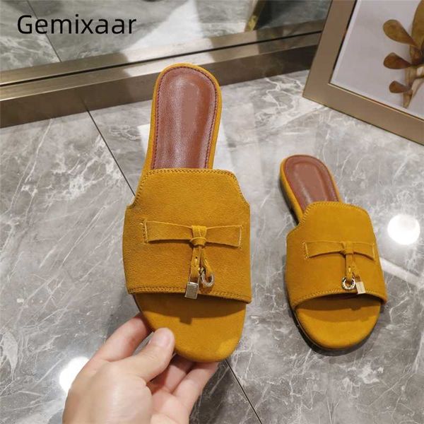 candy color suede flat slippers women open toe slip-on putwear mules fringe metal locked decor spring summer shoes woman, Black
candy color suede flat slippers women open toe slip-on putwear mules fringe metal locked decor spring summer shoes woman, Black