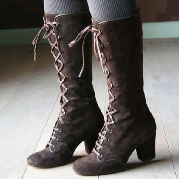 new women's mid calf boots shoes woman cross lace up female suede high heels ladies thick heels retro shoes, Black
new women's mid calf boots shoes woman cross lace up female suede high heels ladies thick heels retro shoes, Black