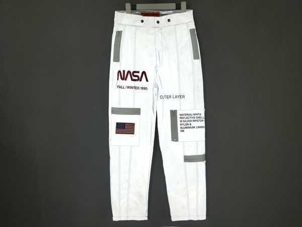 

NASA TECH PANTS Mens 3M Reflective Embroidery Cargo Pants Casual White Loose Designer Trousers