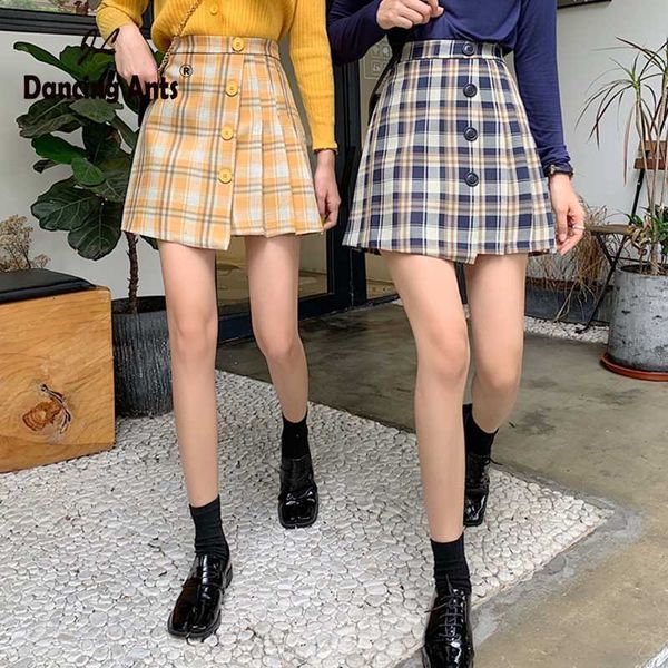 women a-line asymmetrical skirts high waist single breasted korean slim skirt 2020 summer female elegant plaid half-length skirt, Black
women a-line asymmetrical skirts high waist single breasted korean slim skirt 2020 summer female elegant plaid half-length skirt, Black