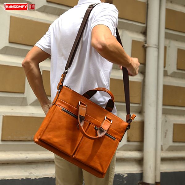 new genuine leather men's handbag male shoulder messenger bag business 14 inch document computer bag fashion casual briefcases
new genuine leather men's handbag male shoulder messenger bag business 14 inch document computer bag fashion casual briefcases