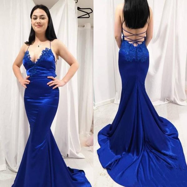 spaghetti royal blue mermaid prom dresses criss cross straps sweep train formal evening gowns with appliques beads, Black;red
spaghetti royal blue mermaid prom dresses criss cross straps sweep train formal evening gowns with appliques beads, Black;red