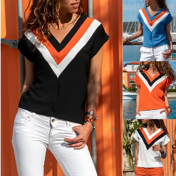 women ladies stitching v-neck short-sleeved t-shirts summer casual blouses girls stripe printing shirts, White
women ladies stitching v-neck short-sleeved t-shirts summer casual blouses girls stripe printing shirts, White
