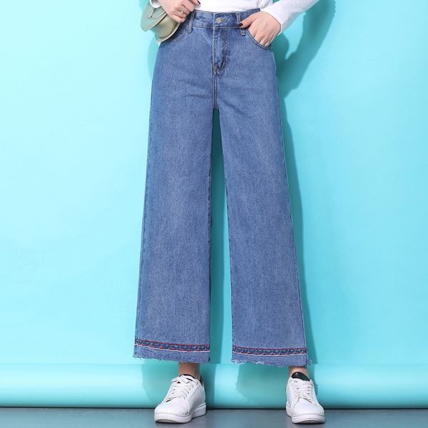 women plus size jeans 2020 high waist wide legs straight embroidery bell buttom jeans ankle-length denim pants, Blue
women plus size jeans 2020 high waist wide legs straight embroidery bell buttom jeans ankle-length denim pants, Blue
