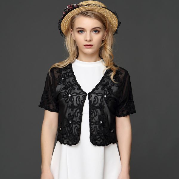 muslim style summer thin short sleeve v neck women cardigan bolero embroidery floral rhinestone lace mesh shrugs jacket, White;black
muslim style summer thin short sleeve v neck women cardigan bolero embroidery floral rhinestone lace mesh shrugs jacket, White;black