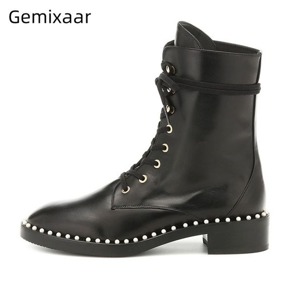 decor pearls woman boots round toe cross lace up ankle bottes low square heel botines classic short boots mujer fenimine, Black
decor pearls woman boots round toe cross lace up ankle bottes low square heel botines classic short boots mujer fenimine, Black