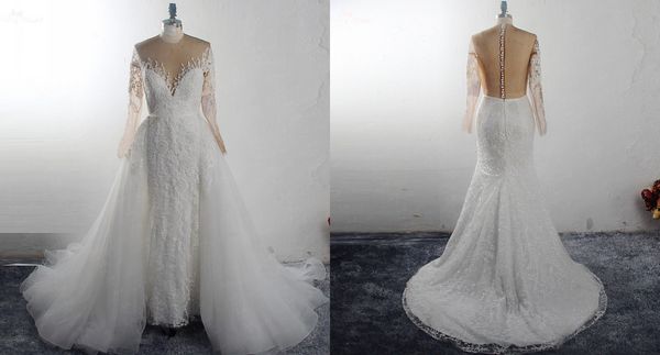arabric detachable skirt wedding dress mermaid jewel sheer neck long illusion sleeves beads court train modest wedding bridal gowns new, White
arabric detachable skirt wedding dress mermaid jewel sheer neck long illusion sleeves beads court train modest wedding bridal gowns new, White