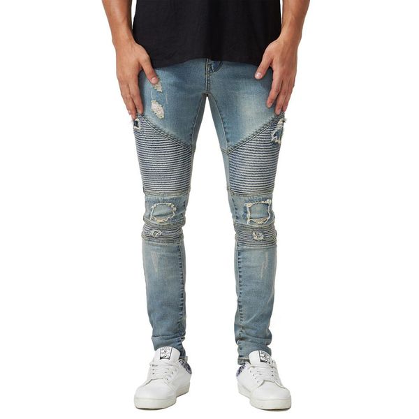 mens ripped slim fit jeans draped designer biker pencil pants spring autumn fashion trousers, Blue
mens ripped slim fit jeans draped designer biker pencil pants spring autumn fashion trousers, Blue