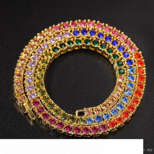 4 мм красочные кристалл 1 строка теннисные цепи для мужчин bling обледенелый алмаз хип-хоп золото серебро колье ожерелье женщины рэпер ювели, Silver