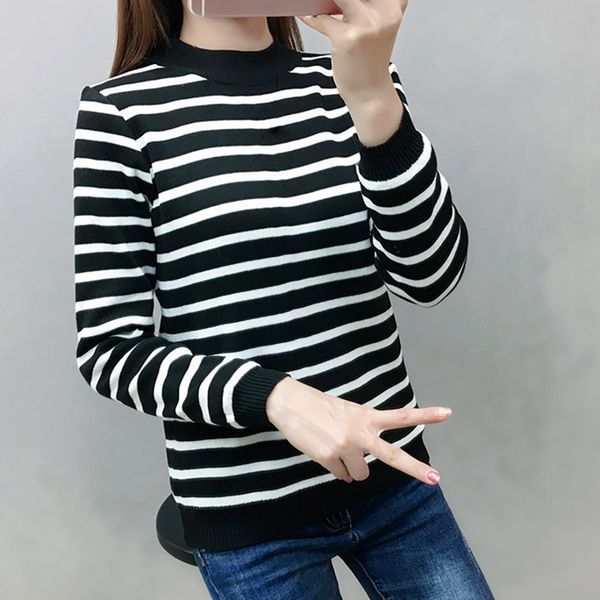 women autumn and winter striped sweater thick female o-neck long sleeve bottoming pullovers, White;black
women autumn and winter striped sweater thick female o-neck long sleeve bottoming pullovers, White;black