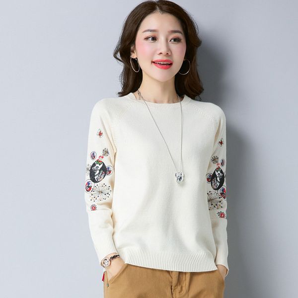 fashion embroidered short sweater women 2019 fall/winter new joker crew neck korean version of loose embroidered knit base shirt, White;black
fashion embroidered short sweater women 2019 fall/winter new joker crew neck korean version of loose embroidered knit base shirt, White;black