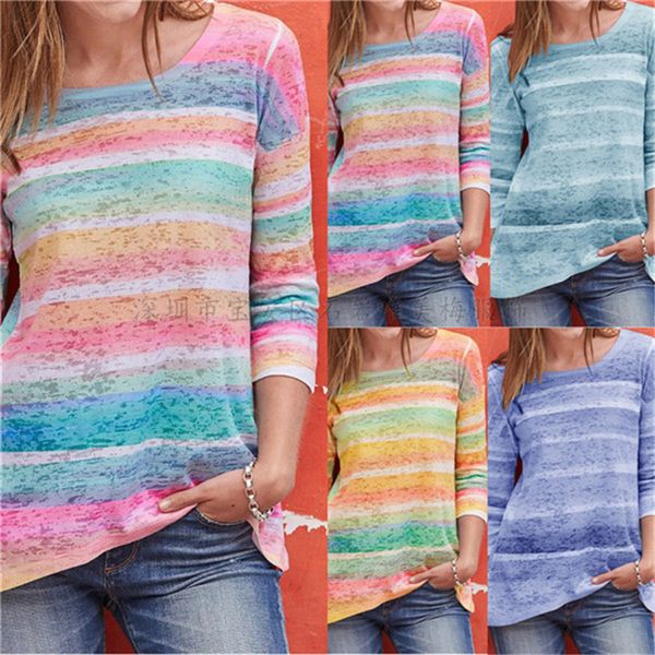 womens designer colorful striped tshirts fashion long sleeve womens o neck contrast color summer ladies loose tee, White
womens designer colorful striped tshirts fashion long sleeve womens o neck contrast color summer ladies loose tee, White