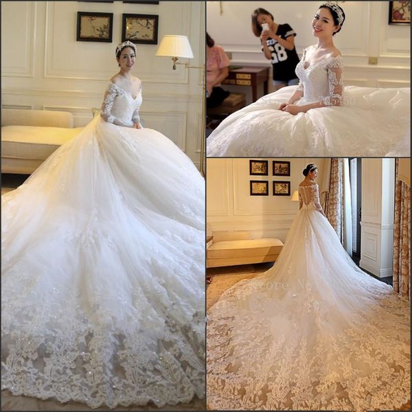 2019 new full lace wedding dresses amazing luxury chapel train dubai arabic v-neck off-shoulder long sleeve berta wedding gowns 337, White
2019 new full lace wedding dresses amazing luxury chapel train dubai arabic v-neck off-shoulder long sleeve berta wedding gowns 337, White