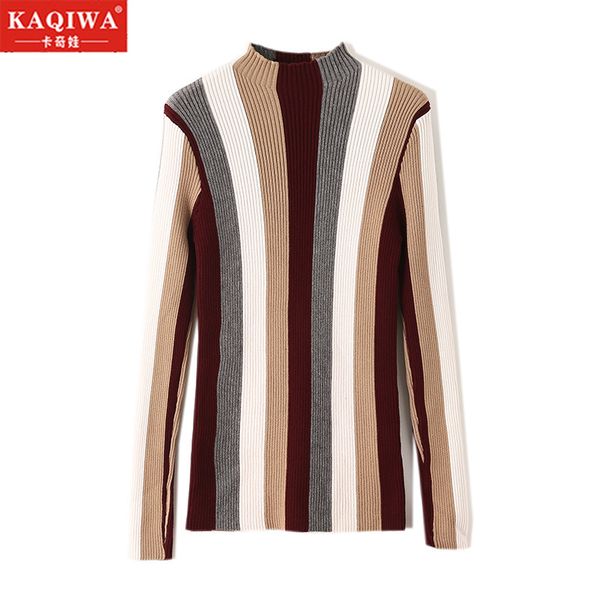 retro contrast rainbow thick vertical stripe elastic sweater chic short inside knitted pullover, White;black
retro contrast rainbow thick vertical stripe elastic sweater chic short inside knitted pullover, White;black