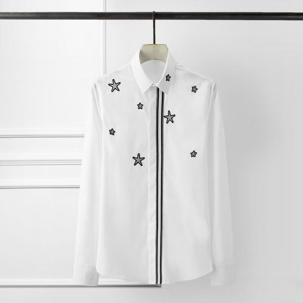 men shirt luxury stars ribbon 3d embroidery party black white long sleeve mens dress shirts plus size 4xl, White;black
men shirt luxury stars ribbon 3d embroidery party black white long sleeve mens dress shirts plus size 4xl, White;black