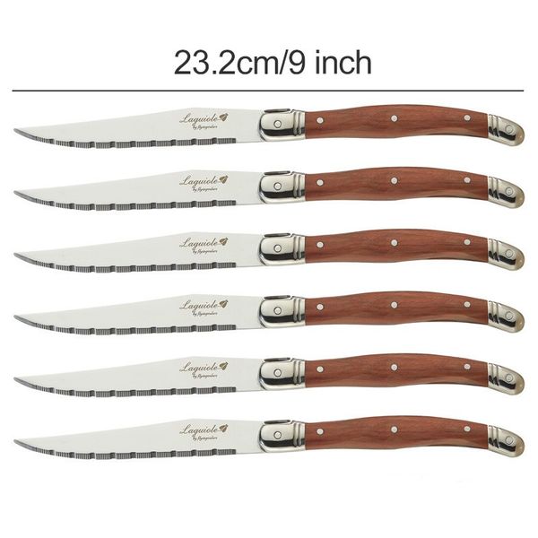 6pcs 9inch laguiole style steak knifes stainless steel japanese flatware wood dinner knives in black giftbox restaurant supply
6pcs 9inch laguiole style steak knifes stainless steel japanese flatware wood dinner knives in black giftbox restaurant supply