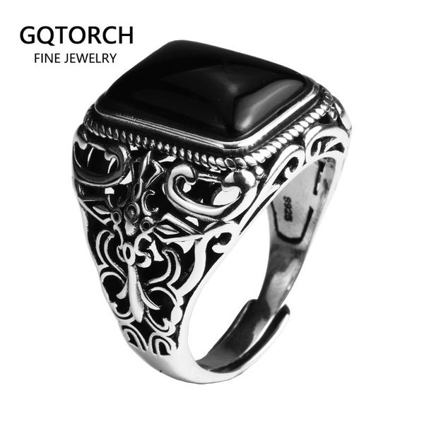 real 925 sterling silver vintage rings for men natural black onyx stone square shape hollow cross flower carved punk jewelry, Golden;silver
real 925 sterling silver vintage rings for men natural black onyx stone square shape hollow cross flower carved punk jewelry, Golden;silver