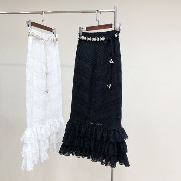 high-quality vintage ruffled cutout embroidered lace ruffled long skirt, Black
high-quality vintage ruffled cutout embroidered lace ruffled long skirt, Black