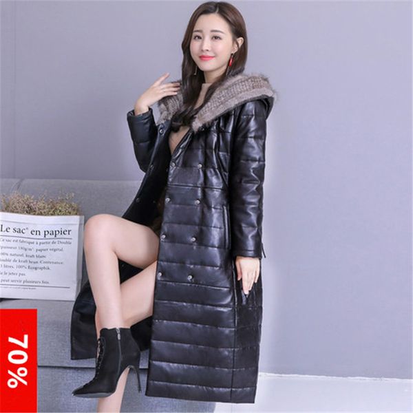 2019 new high-end high-quality fur collar pu leather down jacket cotton large size loose hooded coat long women's clothing 3xl, Black
2019 new high-end high-quality fur collar pu leather down jacket cotton large size loose hooded coat long women's clothing 3xl, Black