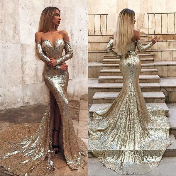 slim fit mermaid prom dresses 2019 off shoulder long sleeve sequined thigh high slit cocktail party dresses formal evening gowns, Black
slim fit mermaid prom dresses 2019 off shoulder long sleeve sequined thigh high slit cocktail party dresses formal evening gowns, Black