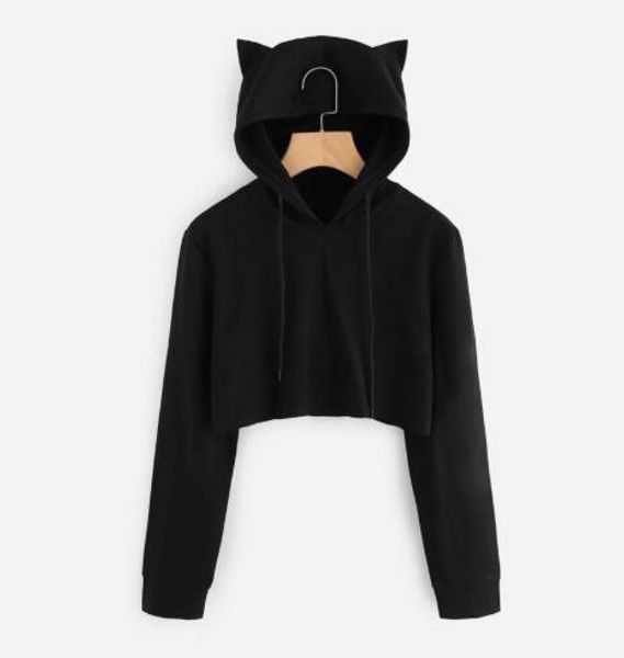 women sport black cat ear hooded short sweatshirt full sleeve tees gym fitness casual tees shirt, White;black
women sport black cat ear hooded short sweatshirt full sleeve tees gym fitness casual tees shirt, White;black