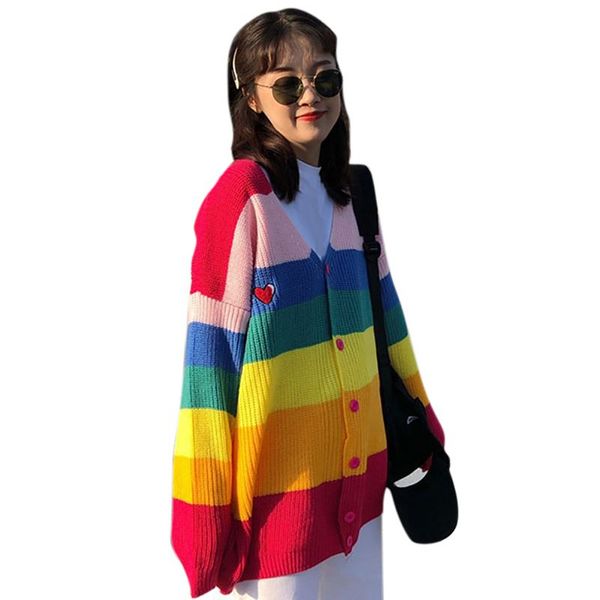 women rainbow striped sweater 's colorful single breasted cardigon knitted autumn ladies sweater pull femme, White
women rainbow striped sweater 's colorful single breasted cardigon knitted autumn ladies sweater pull femme, White