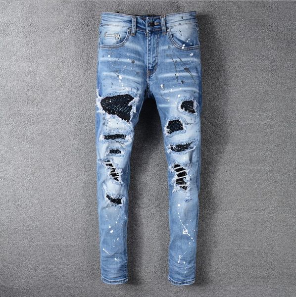 men jeans design blue elastic destroyed ripped biker jeans men patches broken pants hip hop skinny jeans homme, Black
men jeans design blue elastic destroyed ripped biker jeans men patches broken pants hip hop skinny jeans homme, Black