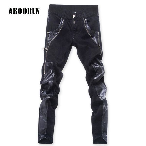 aboorun 2017 mens black skinny jeans pu leather patches moto jeans fashion zipper for male p7019, Blue
aboorun 2017 mens black skinny jeans pu leather patches moto jeans fashion zipper for male p7019, Blue