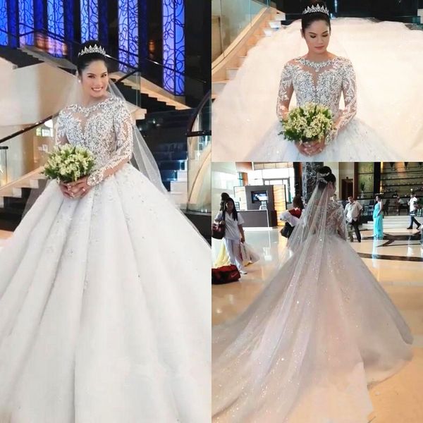 luxury design princess ball gown sparkly diamonds wedding dress long sleeve appliques lace bling shiny wedding bridal gowns, White
luxury design princess ball gown sparkly diamonds wedding dress long sleeve appliques lace bling shiny wedding bridal gowns, White