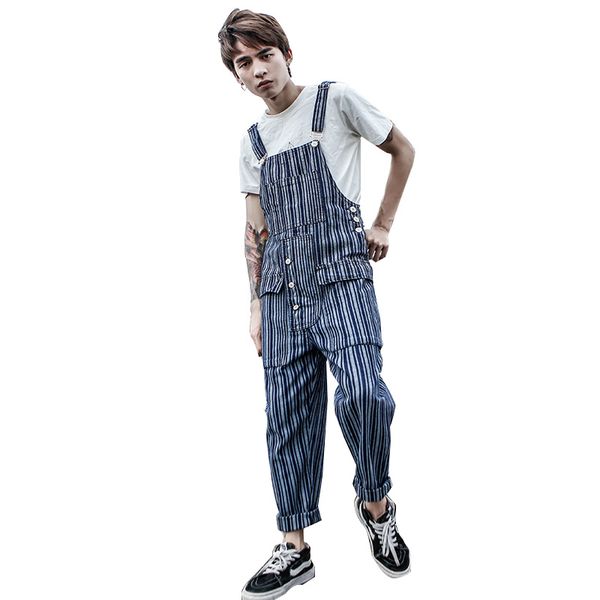 fashion casual men's jumpsuits rompers japan harajuku style man blue striped bib overalls pants male harem jeans trousers, Black
fashion casual men's jumpsuits rompers japan harajuku style man blue striped bib overalls pants male harem jeans trousers, Black