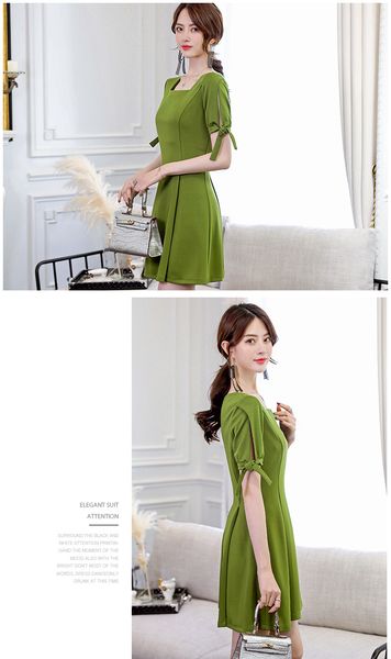 army green temperament cultivate one's morality show thin render a short-sleeved dress, Black;gray