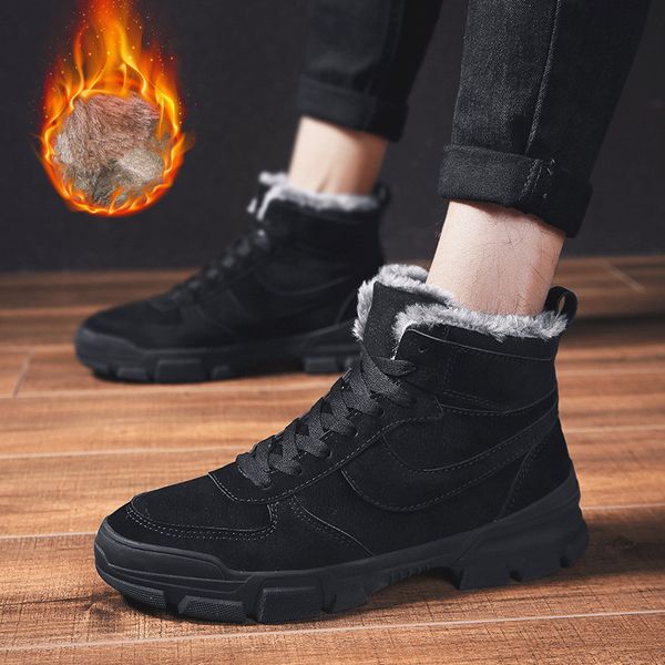 new fashion winter men's boots casual warm plush men snow boots waterproof leather men ankle outdoor work, Black
new fashion winter men's boots casual warm plush men snow boots waterproof leather men ankle outdoor work, Black