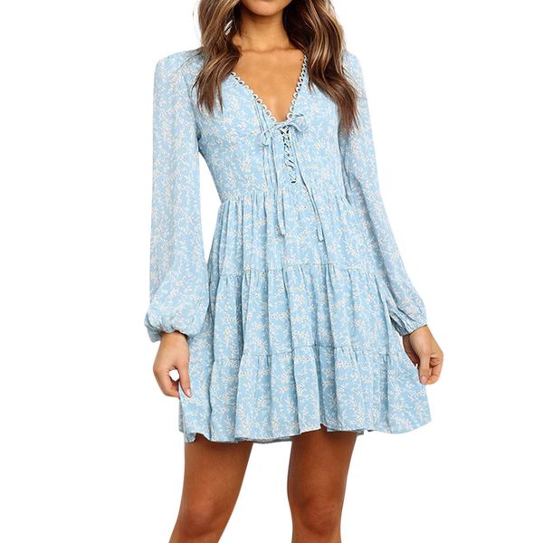 mini dress women v-neck long sleeve ruffle print beach skirt bow beach cover up swimwear women dresses #b, Blue;gray
mini dress women v-neck long sleeve ruffle print beach skirt bow beach cover up swimwear women dresses #b, Blue;gray