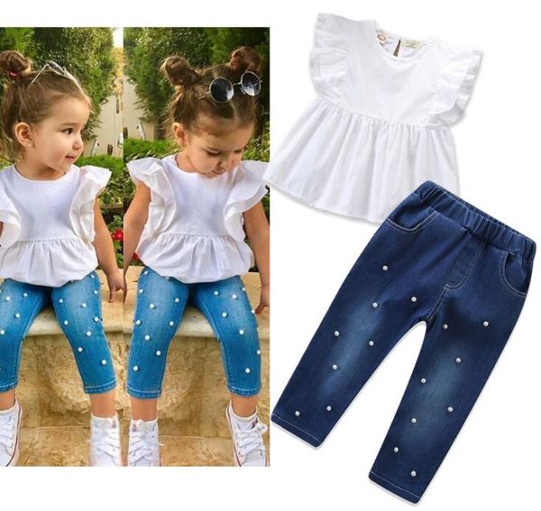 wholesale cute kids designer clothes girls white cotton shirt with ruffle-sleeve+pearl denim pant 2pcs set baby girl designer clothes
wholesale cute kids designer clothes girls white cotton shirt with ruffle-sleeve+pearl denim pant 2pcs set baby girl designer clothes