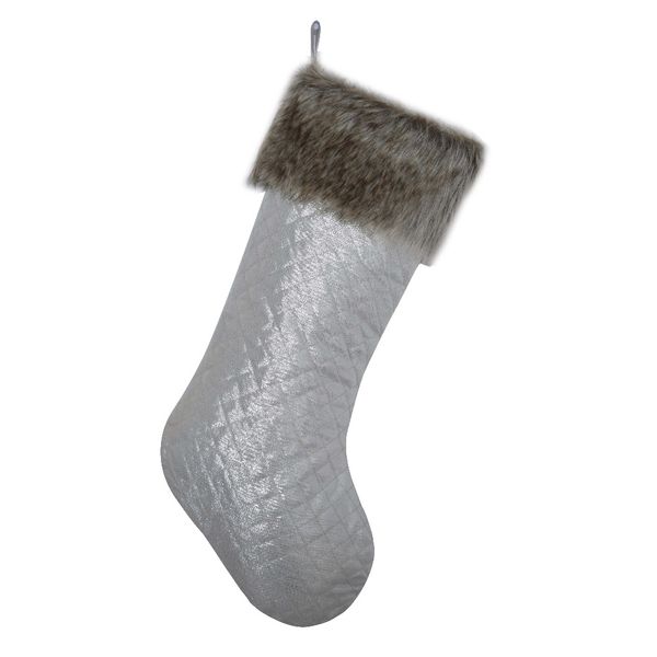silvery sparkle diamond quilted with faux fur cuff christmas stocking fashionable socks 10"x19
silvery sparkle diamond quilted with faux fur cuff christmas stocking fashionable socks 10"x19