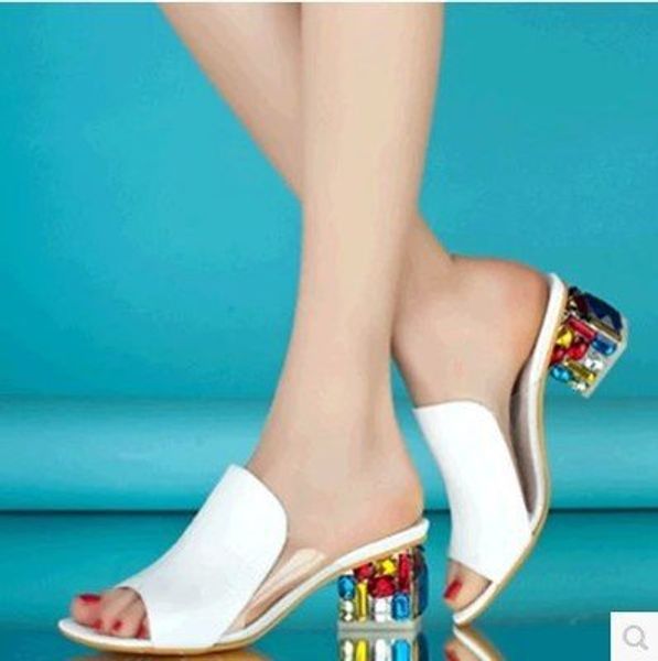 crystal women summer high heels slippers rhinestones large size women square heels slippers fashion women's slides, Black
crystal women summer high heels slippers rhinestones large size women square heels slippers fashion women's slides, Black